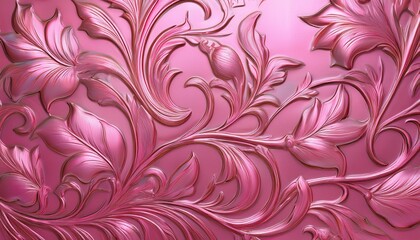 Pink plaster background floral pattern. Abstract metal texture of gypsum wall. Generated image