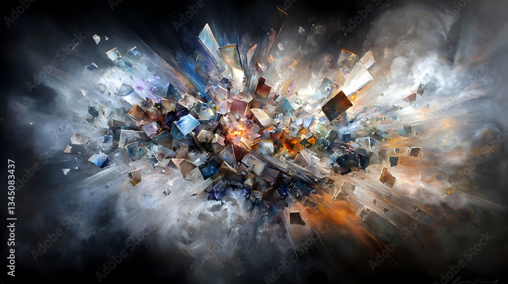 Poster abstract colorful explosion with dynamic movement and intense light