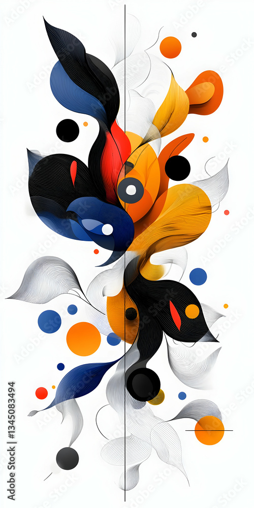 Poster abstract colorful floral design with dynamic shapes and textures