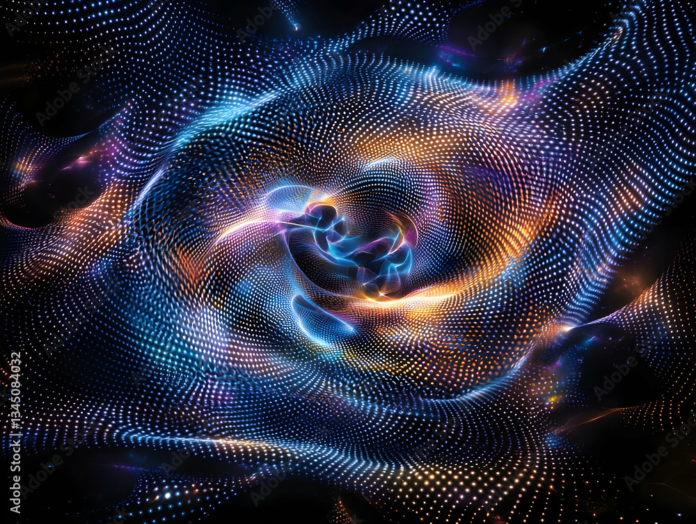 Poster abstract colorful particle flow in dark space