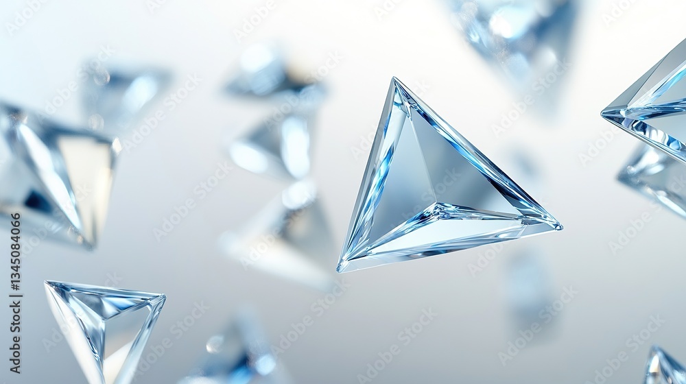 Poster soft triangular prisms gently shifting and floating in metallic hues of blue and silver