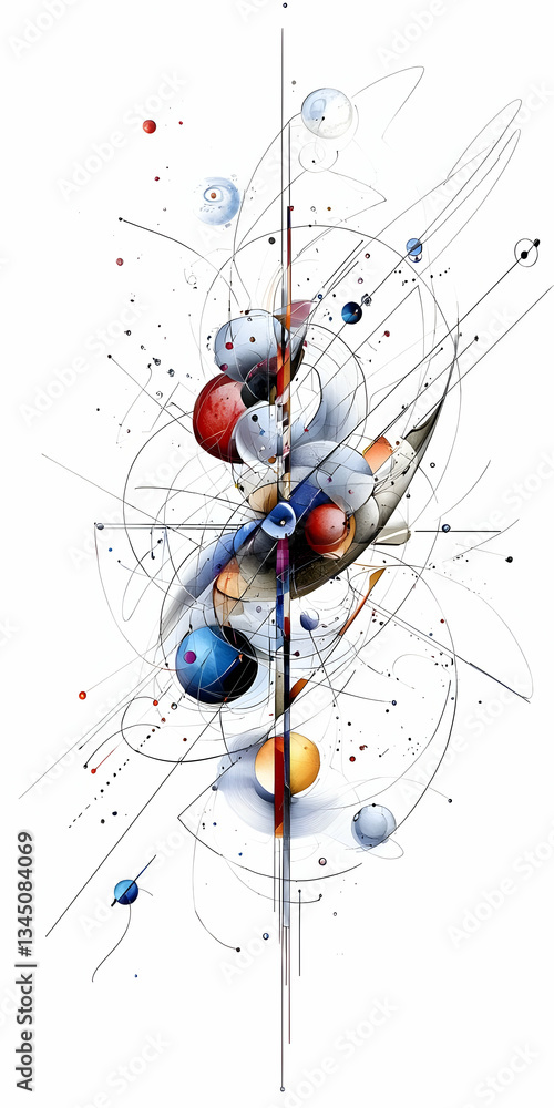 Poster abstract colorful shapes and lines composition on white background