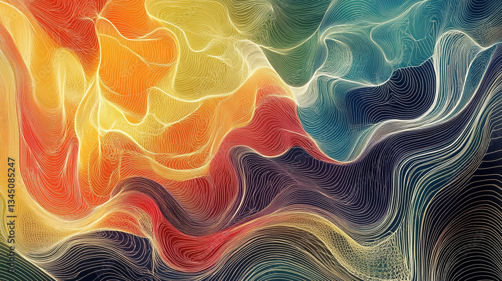 Poster vibrant abstract waves of color swirling together, creating a dynamic visual experience
