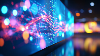 Cybersecurity Expert Analyzing Digital Network Data on Advanced Screens A cybersecurity professional examines complex digital data streams on high-tech screens, ensuring online saf