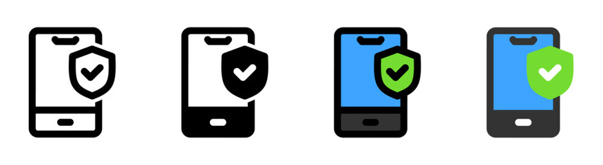 Smartphone icon with a shield, for security and privacy protection applications.