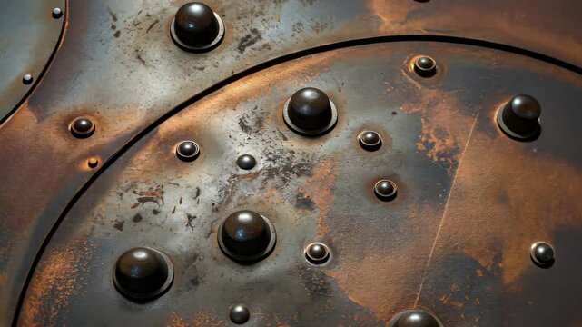 Robust steel plate adorned with rivets for industrial durability. Ai Generated