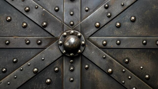 Robust steel plate adorned with rivets for industrial durability. Ai Generated