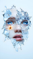 Abstract Surreal Portrait of a Woman with Ice and Water Textures