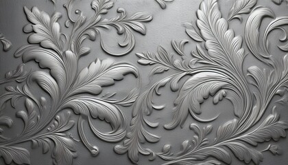 Grey plaster background floral pattern. Abstract metal texture of gypsum wall. Generated image