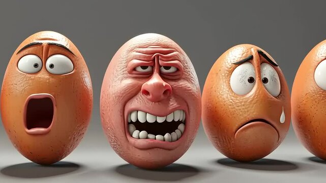 Five Eggs with Different Facial Expressions: A 3D Render of Emotions