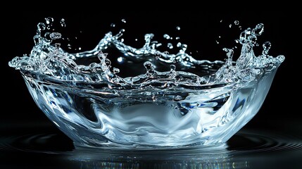 A dramatic water splash cresting inside of a glass bowl