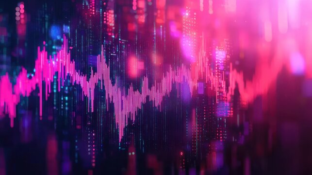 Abstract data display with pink waveform against a blurred, luminous background - Powered by Adobe