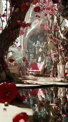 Obraz premium A fantastical interior scene with abundant floral and plant elements