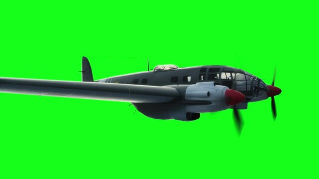 Heinkel He 111. German airliner and medium bomber. World War II. Green screen isolate.