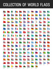World flags blowing in the wind, vector icons collection set, waving banners