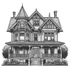 Victorian House with Porch and Gable Roof vector