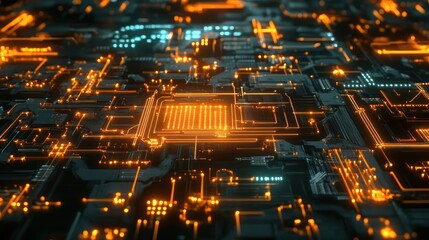 Obraz premium Glowing Circuit Board, Tech Background, Abstract, Data Processing, Digital Future