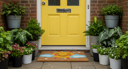 Yellow Door Front Porch Decor House Entrance