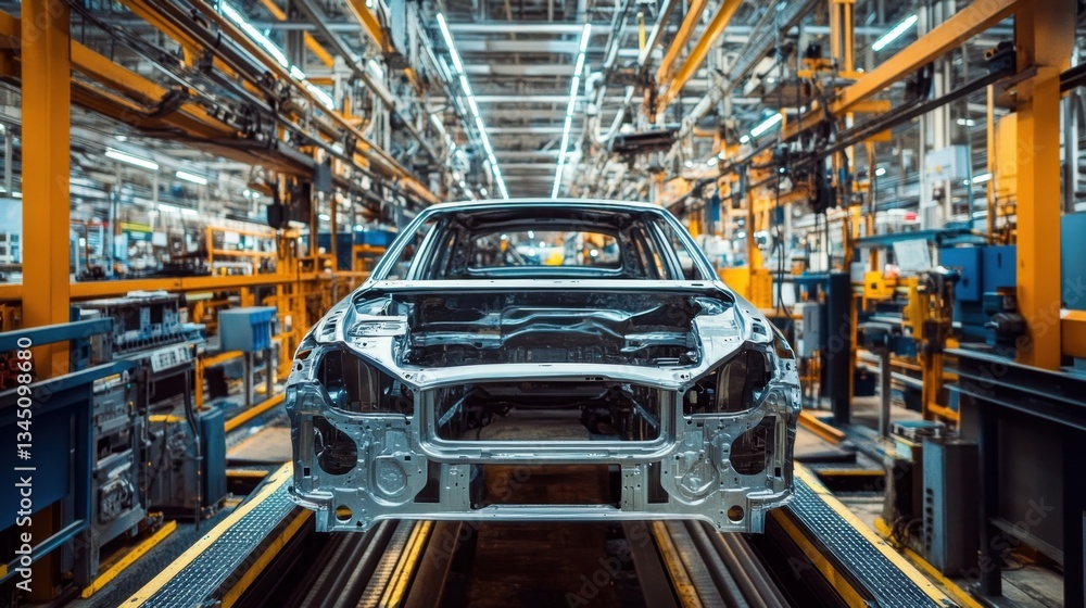 Poster assembly line framework being installed in a high-tech industrial plant.