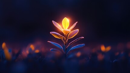 Illuminated seedling in the night
