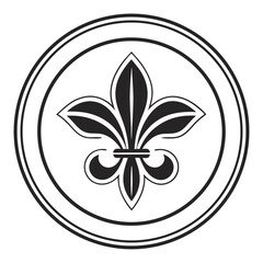 an artistic and elegant fleur-de-lis emblem displayed in a circular design. The image captures the intricate detail and the stylized nature of the symbol vector illustration