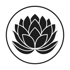 Fototapeta premium a black and white elegant lotus flower emblem, set within a circular frame, vector illustration