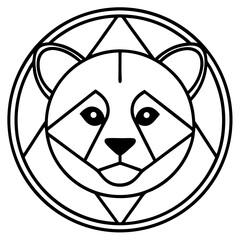 a stylized illustration of a panda bear's face inside a circular frame, geometric design