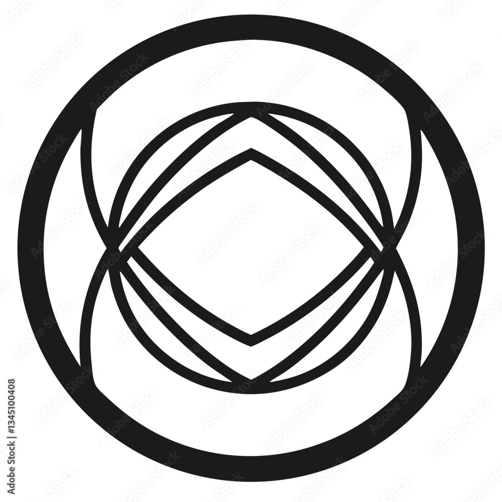 Aufkleber an abstract geometric design, featuring concentric circles and a diamond shape. the lines and forms 