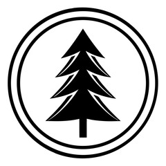 Fototapeta premium a minimalist graphic icon of a stylized evergreen tree encircled with a double circular frame. The tree features a simple, symmetrical design vector illustration