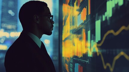 Businessman analyzing financial data on interactive screen