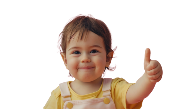 Toddler Showing Thumb Up on PNG Transparent Background - Kid with Positive Gesture
