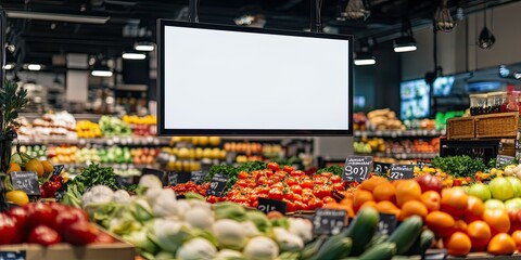 Supermarket Produce Section with Display Screen