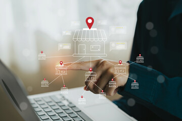 Fototapeta premium Digital Marketing Strategy for Online Business Networking and Local Store Promotion, Business concept