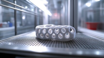 3D-printed white lattice structure inside a lab.