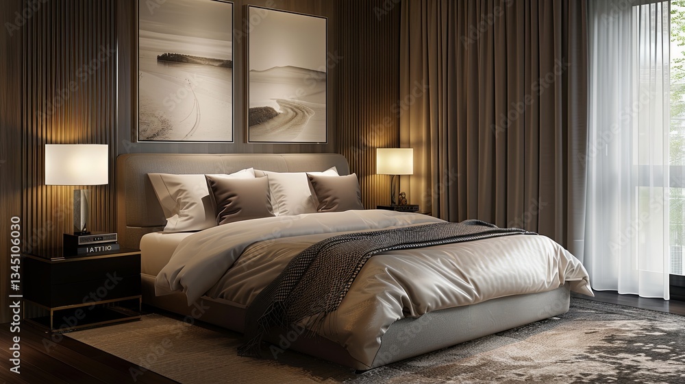 Aufkleber modern bedroom design featuring cozy elegance with warm lighting and sophisticated decor elements in