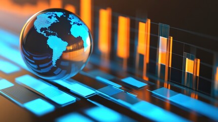 Global data analysis, digital sphere Earth graphic design, business intelligence dashboard