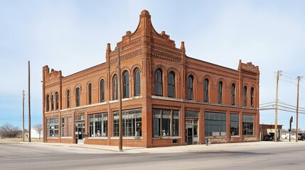 Fototapeta premium An old brick building with detailed masonry and vintage architectural elements.