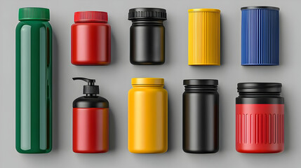 Colorful Container Mockups On Gray Background