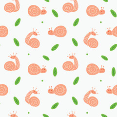 Snails full colors. seamless pattern for decorating all fashion designs, fabrics, wallpapers and prints. on a light background