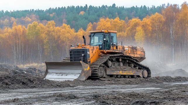 A large tracked dozer pushing a mound of soil at a mining site.