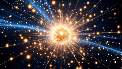 Cosmic explosion of glowing particles in motion