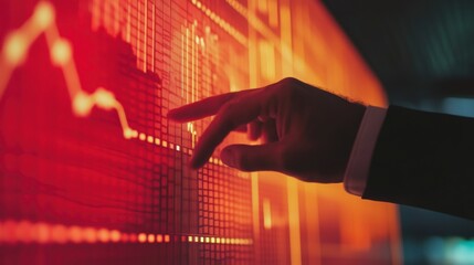 Businessman analyzing market data on interactive display