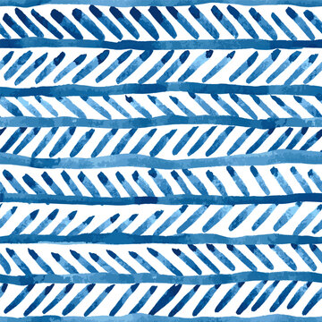 Blue watercolour herringbone seamless vector pattern
