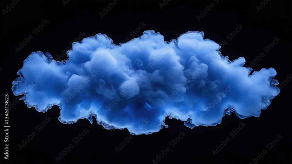 Poster blue color clouds creating an abstract smoky effect on black background