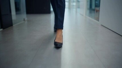 Businesswoman legs walking office in high heels closeup. Manager going office