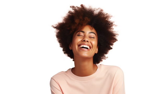 Laughing Black Woman isolated on PNG Transparent Background. DEIB, Diversity, Equity, Inclusion, Belonging
