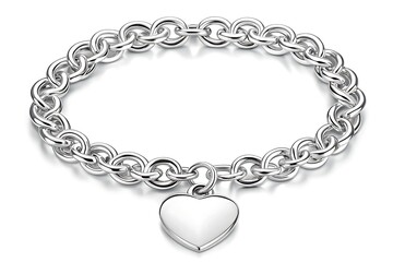 Fototapeta premium Silver chain bracelet with heart charm isolated on white background