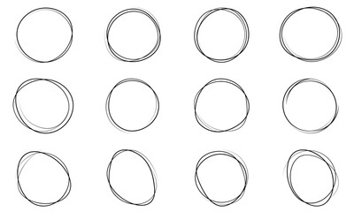 Hand-Drawn Circle Icon Set Featuring Various Brushstroke, Sketched and Freehand Round Shapes in a Minimalist, Abstract, and Artistic Style for Graphic Design and Creative Digital Illustration Projects
