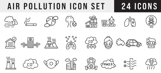 Air Pollution, Environmental Pollution Icon Set, Industrial Smoke, Climate Change Icons, Factory Emissions, Global Warming, Smog, Eco Awareness, Toxic Air, Pollution Symbols, Eco-Friendly Warning
