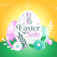 Elegant Easter Sale Social Media Template Featuring Decorative Easter Eggs, Soft Pastel Colors, Stylish Typography, and a Spring Holiday Theme for Digital Promotions and Seasonal Marketing Campaigns.